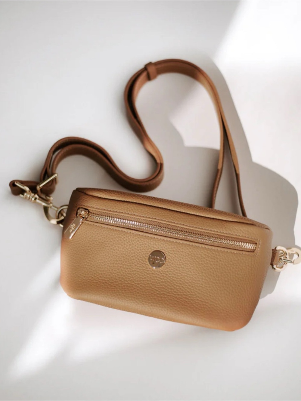 Everyday Pebbled Crossbody Bag in Tan with Gold Hardware - Picture 3 of 9
